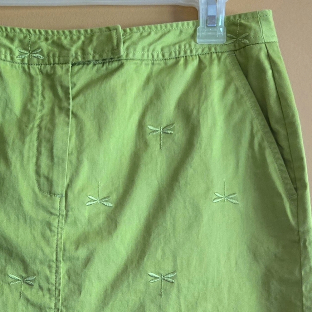 Talbots Dragonfly Embroidered Design Lime Green Skirt, 4
